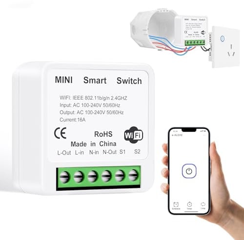 AXFEE Interruttore intelligente, 1PZ Dispositivo Wi-Fi per Automazione Domestica di Luci, Controllo Vocale/Timer, 2.4G wifi, 1 via/2 vie, Compatibile con Alexa Google Home
