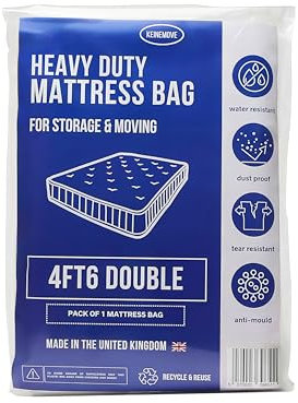 Double Size Mattress Bag - Moving and Storage - 4ft6 – 1 Pack - Heavy Duty - Mattress Cover for Moving - Plastic Mattress Cover - Storage Bag - Water Resistant, Dust Proof, Tear Resistant, Anti-Mould