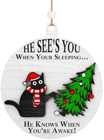 TianWlio Ciondolo a forma di albero di Natale, decorazione divertente con gatto di Natale 2024, decorazione natalizia per albero di Natale (A, taglia unica)