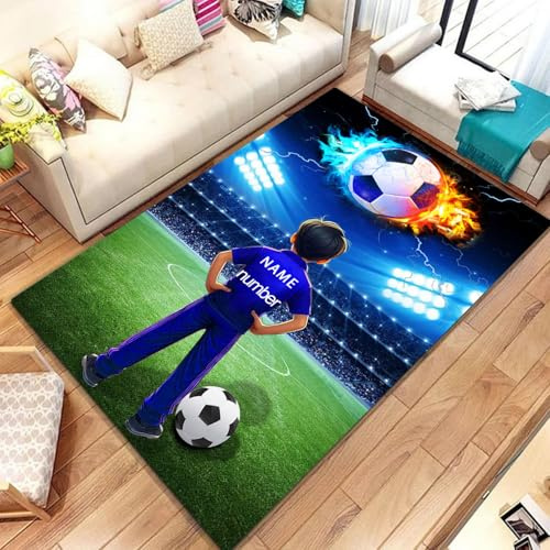 Fadaing Fußball Teppich Wohnzimmer 160x230cm Personalisierter Fußball Teppich Mit Name Kinderteppich Kinderzimmer, Fußball Teppich Kinder Spielteppich Schlafzimmerteppich (1,80x120cm)