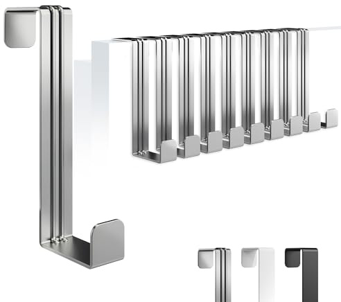 4happy Türhaken zum Einhängen, 10er Set, Silber | Kleiderhaken Tür, rostfreie Haken zum Einhängen einzeln verwendbar oder als Türhakenleiste einsetzbar, mit hoher Tragkraft