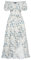 SCARLET DARKNESS Mittelalter Blumenkleid Damen mit Kordelzug Sommer Cottagecore Corsagenkleid Blau Blumendruck auf Weiß XXL