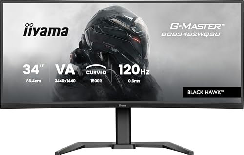 iiyama G-Master Black Hawk GCB3482WQSU-B1 - Monitor Curvo para Juegos LED VA de 34 Pulgadas, UWQHD, HDMI, DP, USB 3.2, USB-C, 0.6 ms, 120 Hz, HDR400, FreeSync, Ajuste de Altura Premium, Color Negro