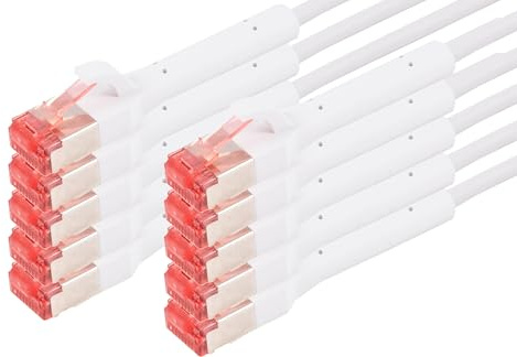 1aTTack.de FlexAngel 10x 0,5m CAT6A LAN Kabel RJ45 10Gbps 180° - Weiß | Ethernet Patchkabel mit bis 180° biegbaren RJ45 Steckern, flexibel für enge Anschlüsse, Router, Switch, PC und Gaming