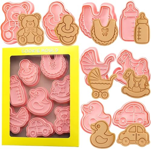 Juego de 8 sellos de galletas de plástico 3D con motivos divertidos