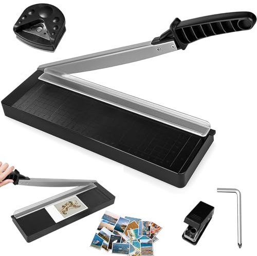 Papierschneider A4, Papierschneidemaschine Kompakt mit Eckenrunder und Locher, Manuell Schneidemaschine Papier, Hebelschneider, Paper Cutter für Schneiden Kunststofffolie Kraftpapier Karton Fotos