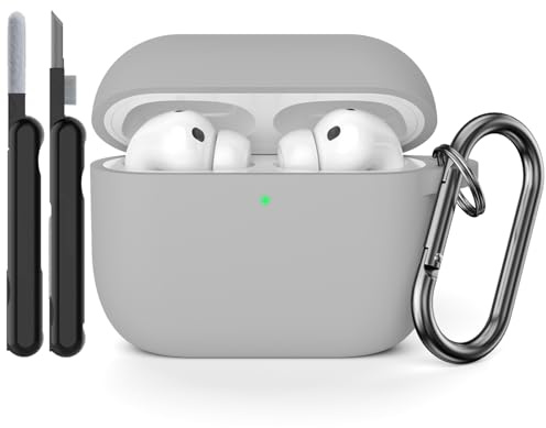 AOTUAO Hülle Kompatibel mit AirPods Pro 3. Generation Hülle Case mit Reinigungsset, Weiches Silikon Stoßfeste Schutzhülle für AirPods Pro 3 Case Cover mit Karabiner, Grau