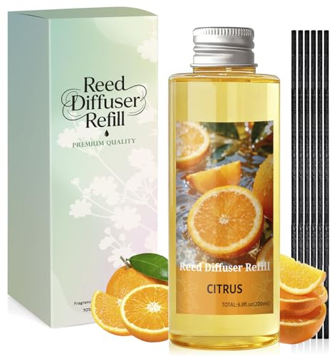 Scent-Hi Raumduft Nachfüller 200 ml mit Duftstäbchen, Zitrus | Reed Diffuser Refill für Zuhause, frischer Raumduft für Wohnzimmer, Bad, Schlafzimmer und Flur