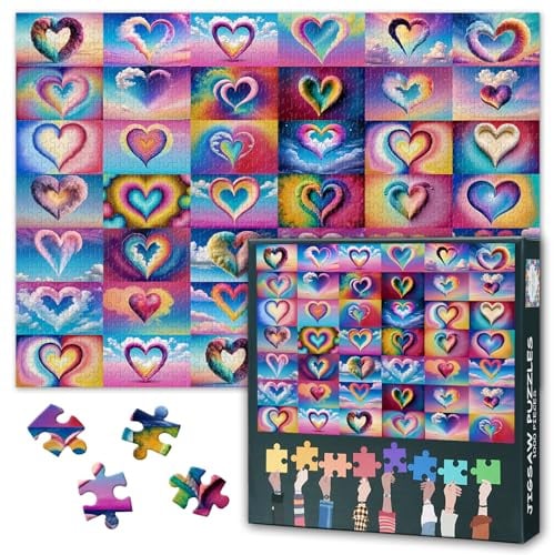 1000 Teile Puzzle für Erwachsene: Kunst Puzzle 'Liebe ist überall' mit Rückseite Buchstaben | Staubfrei, Herausfordernd & Entspannend Wanddeko für Valentinstag | 70 x 50 cm
