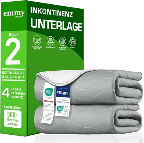 Emmy Home Inkontinenzunterlage waschbar Matratzenschutz 75x90 2er- wasserdichte Bett Inkontinenzauflage matratzenauflage Bettunterlage waschbar nässeschutz matratzenauflage (75x90 cm - 2er)