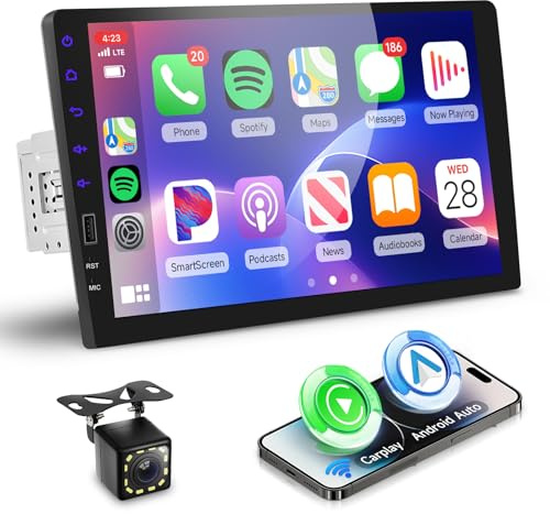 Hodozzy Single Din Car Stereo with 9 Inch IPS Touch Screen, Wireless CarPlay & Android Auto, Radio Bluetooth 1 Din, AM/FM/RDS, Online Video, Mirror Link,EQ,SWC,USB,Backup Camera & RGB Button Lights