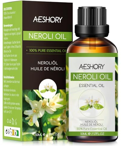 AESHORY Olio Essenziale di Neroli 50ML, Naturali Olio Aromaterapico di Neroli, Olio Profumati Premium per Diffusori, Massaggio, Bagno, Cura della Pelle, Rilassamento e Calma