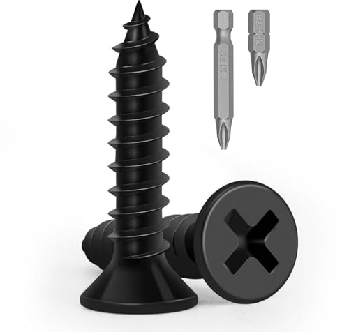 Boltmax 100 Stück Holzschrauben M4 x 16mm, Senkkopfschrauben Kreuzkopf mit PH-Antrieb Bit, Flachkopfschrauben Schwarz Verzinkt, Blechschrauben, Schnellbauschraube, Selbstschneidende Schrauben