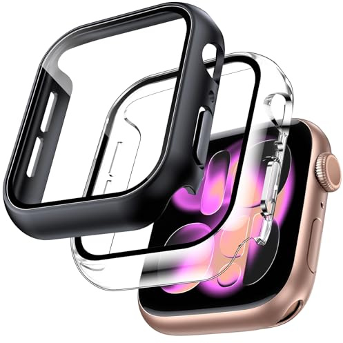 TOCOL Hülle mit Displayschutz für Apple Watch Series 11/10 42mm, 2 Sets | Harte PC-Schutzhülle, 9H HD Gehärtet Schutzfolie, Bläschenfrei Stoßfest Kratzfest Case für iWatch, Schwarz/Transparent