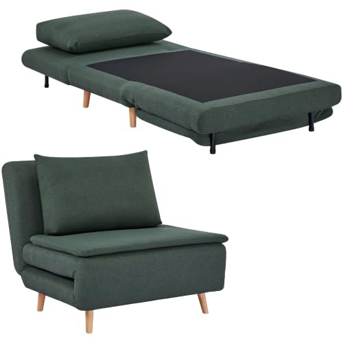 HOMCOM Schlafsessel Extra Breit mit Bettfunktion 191 x 95 cm Dunkelgrün | Schlafsofa, Lendenkissen, 3-in-1 Klappbar, Relaxsessel mit Verstellbarer Rückenlehne, Leinenoptik Chaiselongue