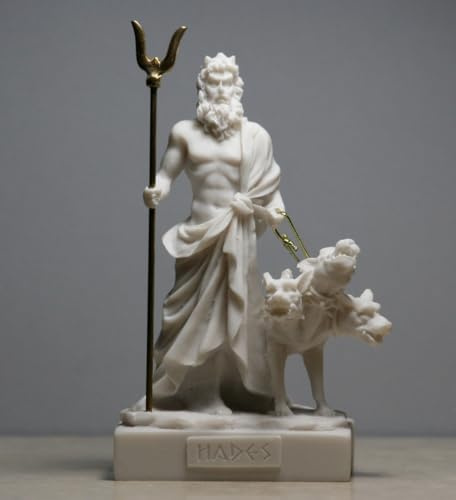 Hades Pluto Griechischer Gott der Unterwelt mit Cerberus – handgefertigte griechische Alabaster-Statue Figur 13 cm