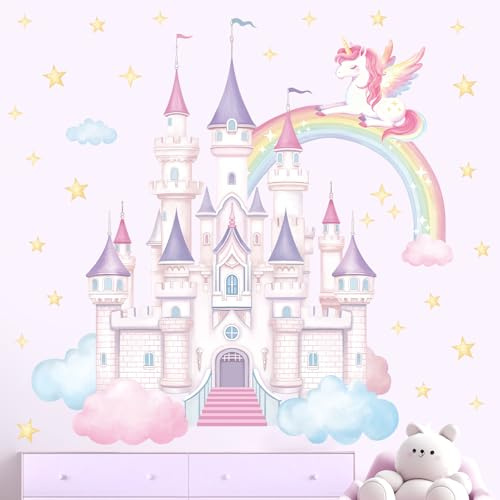 SHUCHING Wandtattoo Schloss Prinzessin Groß | Selbstklebende Wandsticker für Mädchen Kinderzimmer Babyzimmer Spielzimmer