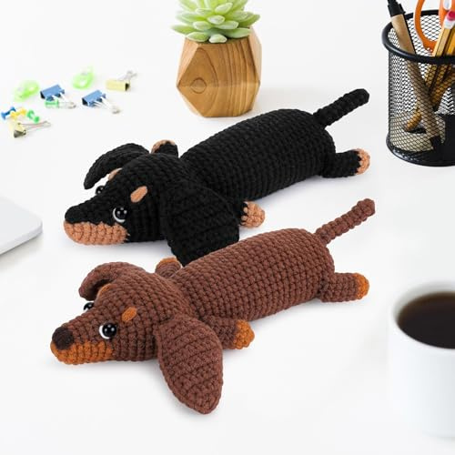 CEWROM Häkelset für Anfänger, 2 Komplett Dackel Hund Häkeln Set, mit Garnhaken, Nadeln, Häkelset, Anfänger, Häkel-Starter-Kit Crochet Set, Erwachsene, Mädchen, DIY Handwerk Geschenk