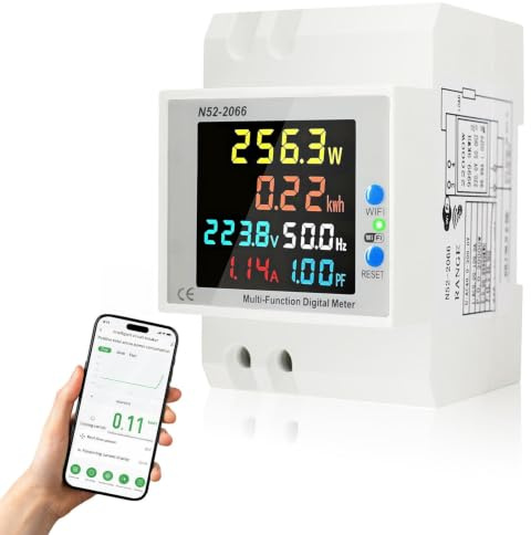 Contatore WiFi 6-in-1 Monofase da 0 a 100A per AC 40-300V | Smart con controllo APP per applicazioni domestiche e fotovoltaiche e conteggio kWh