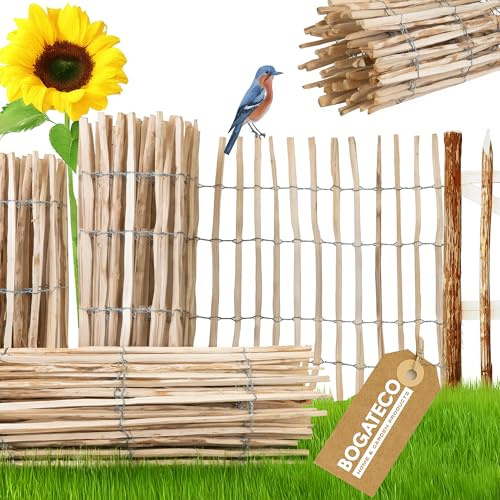BOGATECO Clôture ganivelle à Lattis Noisetier Bois | 150 cm de Hauteur et 300 cm de Long | Distance entre Lattes 7-8 cm | Clôture de Jardin | Peut être Utilisé Comme de Support pour les Vignes