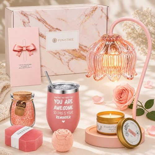 Pink Candle Warmer Lamp Gifts Set for Women Christmas, Candle Heater Lamp | Wax Melt Lamp with Timer & Dimmer, Birthday Secret Santa Gift for Her, House Warming Presents, Home Decor, with 2 Bulbs