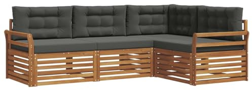 vidaXL Outdoor-Sofagarnitur mit Kissen 4 pcs Natur und Anthrazit, Moderne Garten-Sofa-Ecke, haltbare Lounge-Möbel für draußen, gemütliche Terrasse-Sitzgelegenheiten
