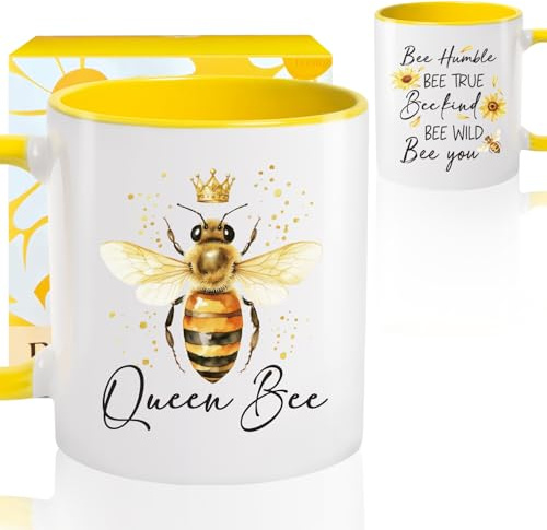 Handmade By Stukk Queen Bee Coffee Mug Gifts for Women Bees Lovers Bee | Ceramic Coffee Mug | Stylish Printed Design | Tea & Coffee Cup Gift for Men Women Friends and Family | 11oz