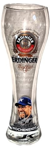 Rahm Bicchiere da birra bianca/Jürgen Klopp/Fanglas/Erdinger/bicchiere da birra di grano, 1 x 0,5 litri, bicchiere Erdinger, Weissbier ist Weekend, senza scatola
