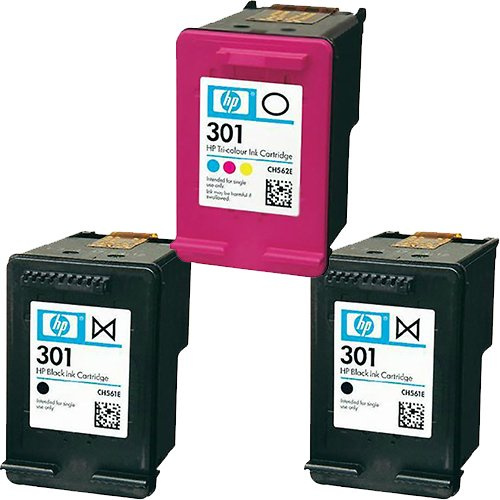 2 x schwarz & 1 x Farbe Original HP 301 Tintenpatronen für Verwendung mit HP ENVY 4504 Drucker