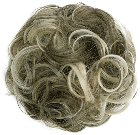 CAISHA Scrunchie Haarteil Haargummi Dutt Haarverdichtung Groß Emilia Gewellt Unordentlich DM15cm Braun Blond Mix G22E