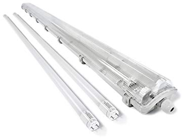 pureled SET 1x LED Feuchtraumleuchte Wannenleuchte Keller Werkstatt IP65 2x T8 LED 150cm 24W 3000K G13 Bürolampe