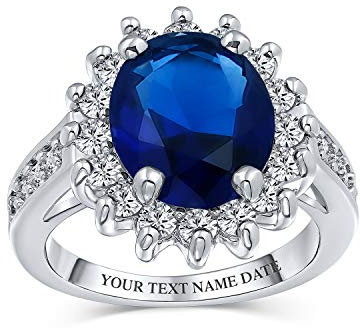 Klassischen Traditionellen 5CTW Königsblau CZ Krone Halo Ovalen Kubischen Zirkonia Simulierten Saphir Verlobungsring Für Frauen Seitliche Steine Versprechen Ring Versilbert Gravur Anpassen