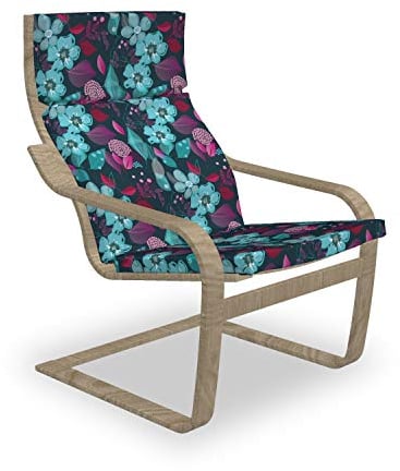 ABAKUHAUS Blume Poäng Sessel Polster, Fantasie-Garten-Blüten, Sitzkissen mit Stuhlkissen mit Hakenschlaufe und Reißverschluss, Mehrfarbig Fuchsienfarben