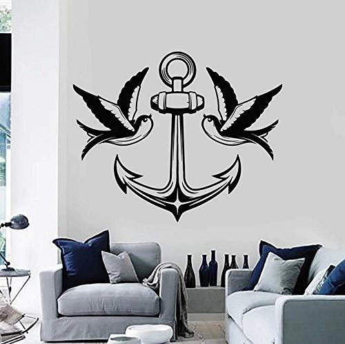 Wandaufkleber Wandtattoo Vögel Schwalbe Anker Meer Nautisch Marine Stil Wohnzimmer Schlafzimmer Badezimmer Wohnkultur Vinyl Aufkleber Wandbild 42x51cm