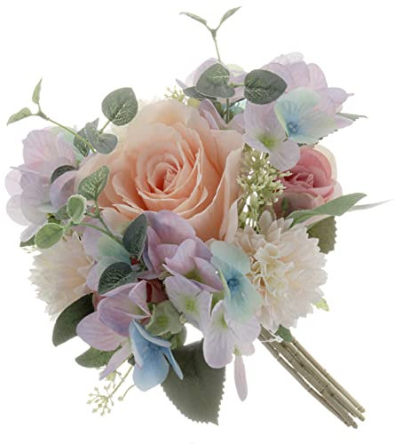 Corsage Creations Eucalyptus, Rose & Hydrangea Bush | Artificial Flower Mix in Cream & Pink | Realistic Silk Roses, Hydrangeas & Eucalyptus | Perfect for Bouquets, Centerpieces & Floral Décor (32cm)