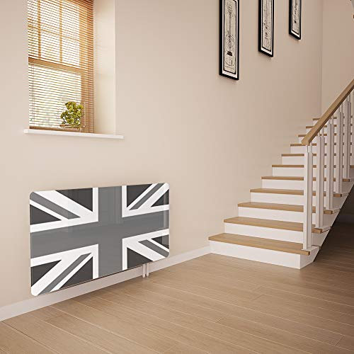 Glass Radiator Cover Printed - Grey Union Jack - Made by Premier Range in 820mm Wide x 640mm High