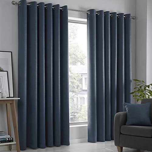 Fusion - Strata - Blockout Pair of Eyelet Curtains - 46 Width x 72 Drop (117 x 183cm) in Navy