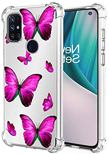 Yerebel Süße transparente Handyhülle für Oneplus Nord N10 5G/Oneplus N10 5G Hülle Weiche TPU Silikonhülle mit Stoßfester Rand & Flexibler Schutz Schutzhülle für Oneplus Nord N10 5G Rosen Schmetterling