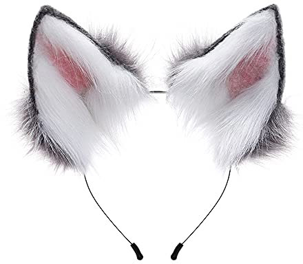 Handgefertigtes katzenohren Fuchs Wolf Ohren Halloween Kostüm Zubehör Damen und Kinder Gray