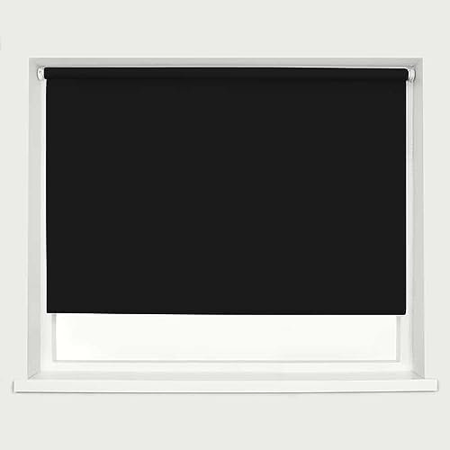 Black Blackout Roller Blind Metal Fittings Trimmable UV Protection Thermal Properties Premium Fabric Home Office Bedroom Kids Room Child Safe Easy Fit 150cm Width x 160cm Drop