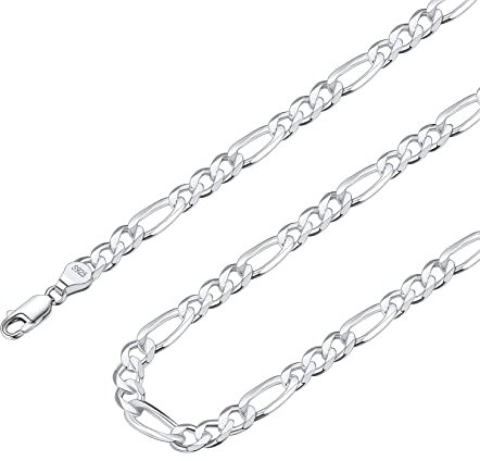 Suplight Silberkette Herren 925 Silber Unisex Figoro Kette 5mm Breit Damen Panzerkette Gliederkette Choker Hip-Hop Halskette 46cm lang Ersatzkette Modeschmuck Kette