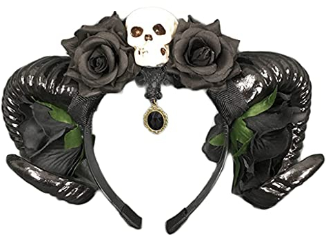 gulang-keng Haarschmuck für Damen, Schafhorn, Blume, Totenkopf, für Halloween, Party, Weihnachten, kreativ, Gothic, Haarschmuck