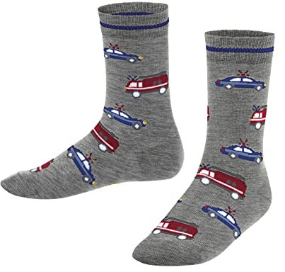 FALKE Unisex Kinder Socken Police and Fire Cars K So Baumwolle gemustert 1 Paar, Grau Light Grey 3400, 19-22