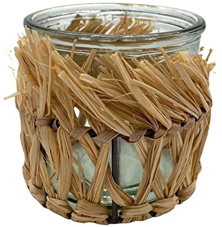 Knüllermarkt 33653 I Windlicht I Landhausstil Landhaus Deko Dekoration Bast Kerze Kerzenständer modern I ca. 10 cm