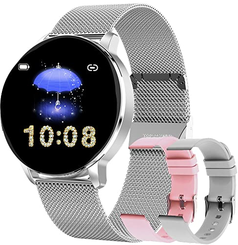 Smartwatch Damen, Fitness Tracker Herren mit Blutdruckmessung Fitness Armbanduhr mit Pulsuhr Schlafmonitor IP67 Wasserdicht Sportuhr Schrittzähler für Android und iOS (Silber)