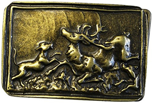 BELTINGER Gürtelschnalle Hirsch und Hund 4,0 cm | Buckle Wechselschließe Gürtelschließe 40mm Massiv | für Jagd-Outfit