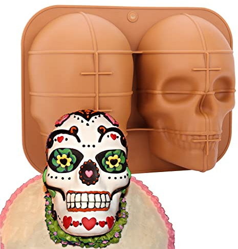 Totenkopf-Kuchenform, extra groß, 21,6 cm, Totenkopf-Silikon-Kuchenformen zum Backen von Süßigkeiten, Schokolade, Halloween-Party