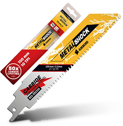 AMBOSS METAL SHOCK - 1x Säbelsägeblatt Länge 150 mm / 10 ZpZ - ideal für Abriss/Aufbau/Demontage/Rohrleitungsbau - geeignet für Edelstahl sowie Stahl (Rohre/Profile/Träger) sowie Gussrohre