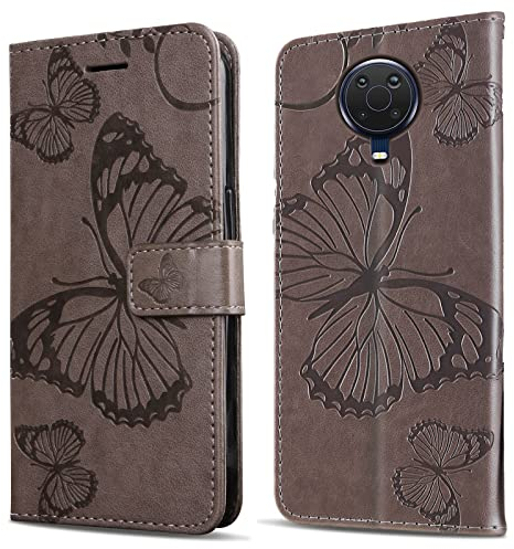 DENDICO Hülle für Nokia G20 / Nokia G10, PU Leder Magnetverschluss Flip Handyhülle Schutzhülle mit Standfunktion und Kartenfach für Nokia G20 / Nokia G10, Grau