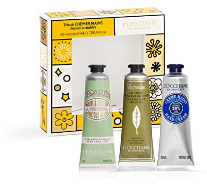 L'OCCITANE - Trio-Set mit Handcremes - Intensive Pflege für trockene und strapazierte Haut - Enthält 1 Karité Handcreme 30ml, 1 Eisenkraut Handcreme 30ml und 1 Mandel Handcreme 30ml.